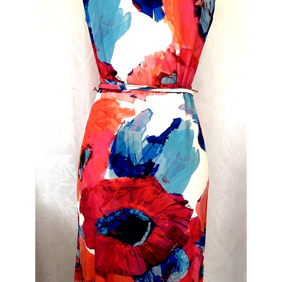 Trina Turk Maxi Floral Wrap Dress Sleeveless V Neck Red Blue Full Length… - Picture 4 of 8